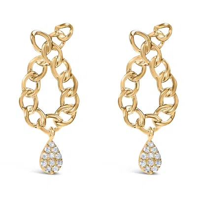 Haus Of Brilliance 14k Yellow Gold Plated .925 Sterling Silver 1/10 Cttw Diamond Chain Link Teardrop Dangle Earrings