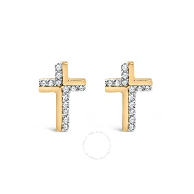 Haus Of Brilliance 14k Yellow Gold Plated .925 Sterling Silver 1/10 Cttw Diamond Cross Stud Earring