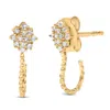 Haus Of Brilliance 14k Yellow Gold Plated .925 Sterling Silver 1/10 Cttw Diamond Floral Cluster And Beaded Hoop Stud Ea In Yellow