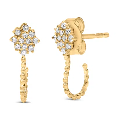 Haus Of Brilliance 14k Yellow Gold Plated .925 Sterling Silver 1/10 Cttw Diamond Floral Cluster And Beaded Hoop Stud Ea
