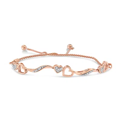 Haus Of Brilliance 14k Yellow Gold Plated .925 Sterling Silver 1/10 Cttw Diamond Wave And Hearts 4"-10" Adjustable Bolo In Multi
