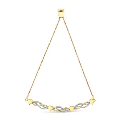 Haus Of Brilliance 14k Yellow Gold Plated .925 Sterling Silver 1/10 Cttw Diamond Wave And Hearts Bolo Bracelet (i-j Col