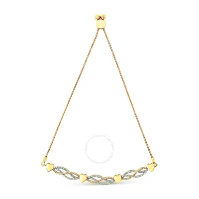 HAUS OF BRILLIANCE 14K YELLOW GOLD PLATED .925 STERLING SILVER 1/10 CTTW DIAMOND WAVE AND HEARTS BOLO BRACELET (I-J COL