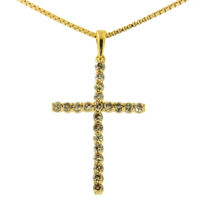 Haus Of Brilliance 14k Yellow Gold Plated .925 Sterling Silver 1/2 Cttw Champagne Diamond Cross Pendant Necklace