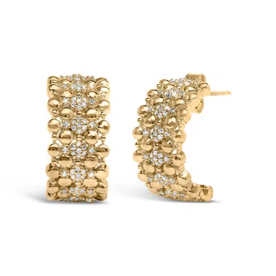 Haus Of Brilliance 14k Yellow Gold Plated .925 Sterling Silver 1/3 Cttw Diamond And Ball Bead J Hoop Earrings