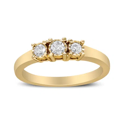 Haus Of Brilliance 14k Yellow Gold Plated .925 Sterling Silver 1/4 Cttw Diamond 3 Stone Illusion Plate Ring