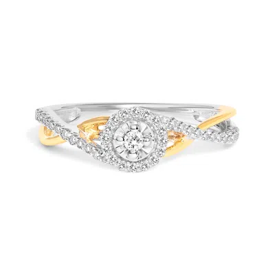 Haus Of Brilliance 14k Yellow Gold Plated .925 Sterling Silver 1/4 Cttw Diamond Bypass And Halo Promise Ring In Multi