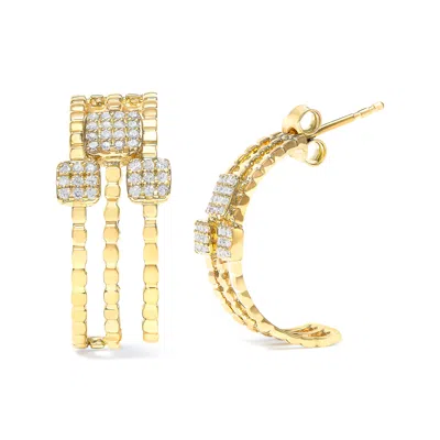 Haus Of Brilliance 14k Yellow Gold Plated .925 Sterling Silver 1/4 Cttw Diamond Multi-dimensional Link Dangle Stud Earr