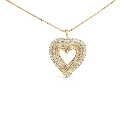 Haus Of Brilliance 14k Yellow Gold Plated .925 Sterling Silver 1/4 Cttw Round And Baguette-cut Diamond Composite Heart