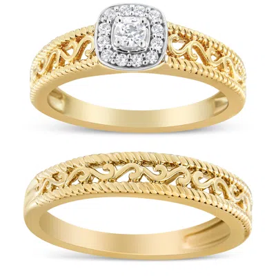 Haus Of Brilliance 14k Yellow Gold Plated .925 Sterling Silver 1/5 Cttw Diamond Halo And Milgrain Finish Engagement Rin