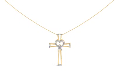 Haus Of Brilliance 14k Yellow Gold Plated .925 Sterling Silver 1/6 Cttw Diamond Interlocking Heart And Ribbon Cross Pen