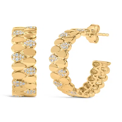 Haus Of Brilliance 14k Yellow Gold Plated .925 Sterling Silver 3/8 Cttw Diamond Pave Pear Link J Hoop Earrings