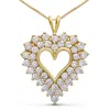 Haus Of Brilliance 14k Yellow Gold Plated .925 Sterling Silver 4.0 Cttw Diamond Two Row Open Heart 18" Pendant Necklace In Yellow