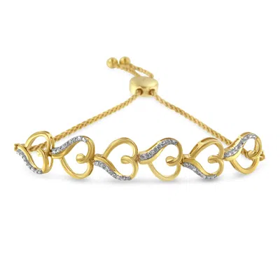 Haus Of Brilliance 14k Yellow Gold Plated .925 Sterling Silver Diamond Accent Heart Link Bolo Bracelet In Multi