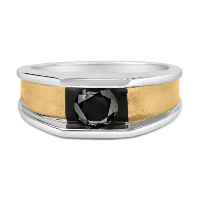 Haus Of Brilliance 14k Yellow Gold Plated Sterling Silver 1.0 Cttw Round Black Diamond Band Ring