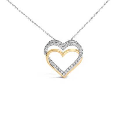 Haus Of Brilliance 14k Yellow Gold Plated Sterling Silver 1.00 Cttw Diamond Double Heart Pendant Necklace In Transparent