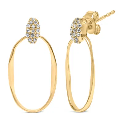 Haus Of Brilliance 14k Yellow Gold Plated Sterling Silver 1/10 Cttw Diamond Textured Open Oval Dangle Hoop Earrings