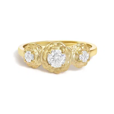Haus Of Brilliance 14k Yellow Gold Plated Sterling Silver 1/2 Cttw Lab Grown Diamond Floral 3-stone Ring
