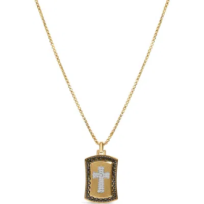 Haus Of Brilliance 14k Yellow Gold Plated Sterling Silver 1/4 Cttw Diamond Cross Dog Tag Pendant Necklace