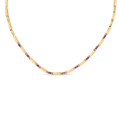 Haus Of Brilliance 14k Yellow Gold Red Ruby And 3/8 Cttw Diamond Alternating Link Necklace In Brown