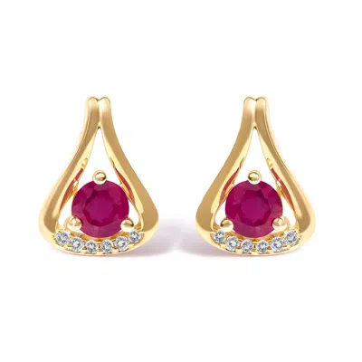 Haus Of Brilliance 14k Yellow Gold Red Ruby And Diamond Accent Teardrop Stud Earrings In Green