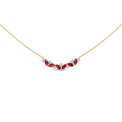 Haus Of Brilliance 14k Yellow Gold Red Ruby And Diamond Trio Bar Line Necklace