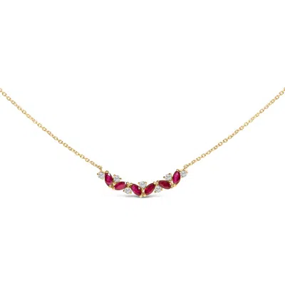 Haus Of Brilliance 14k Yellow Gold Red Ruby And Diamond Trio Bar Line Necklace