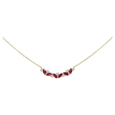 Pre-owned Haus Of Brilliance 14k Yellow Gold Red Ruby And Diamond Trio Bar Line Necklace