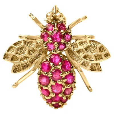 Pre-owned Haus Of Brilliance 14k Yellow Gold Red Ruby Bee Brooch Pin