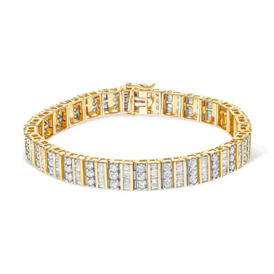Haus Of Brilliance 14k Yellow Gold Round And Baguette-cut Diamond Bracelet In Silver