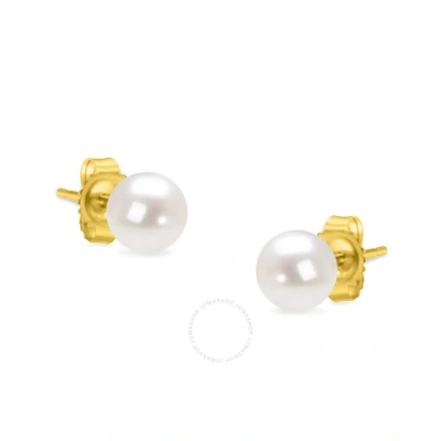 Haus Of Brilliance 14k Yellow Gold Round Freshwater Akoya Cultured 5-5.5mm Pearl Stud Earrings Aaa+