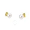 HAUS OF BRILLIANCE HAUS OF BRILLIANCE 14K YELLOW GOLD ROUND FRESHWATER AKOYA CULTURED 6-6.5MM PEARL STUD EARRINGS AAA+ 