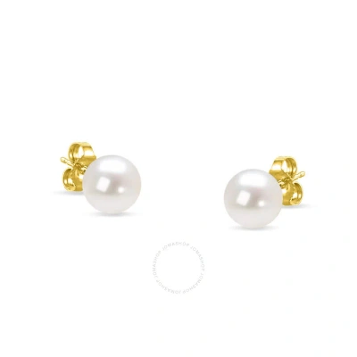 Haus Of Brilliance 14k Yellow Gold Round Freshwater Akoya Cultured 6-6.5mm Pearl Stud Earrings Aaa+