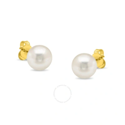 Haus Of Brilliance 14k Yellow Gold Round Freshwater Akoya Cultured 7.5-8mm Pearl Stud Earrings Aaa+