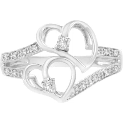 Haus Of Brilliance 14kt White Gold 1/10 Cttw Diamond Twin Heart Ring