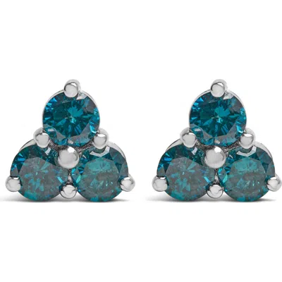 Haus Of Brilliance 14kt White Gold Treated Blue Diamond Trio Stud Earrings In Multi