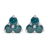 Haus Of Brilliance 14kt White Gold Treated Blue Diamond Trio Stud Earrings In White