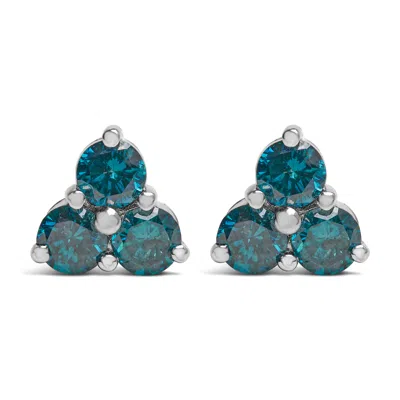 Haus Of Brilliance 14kt White Gold Treated Blue Diamond Trio Stud Earrings