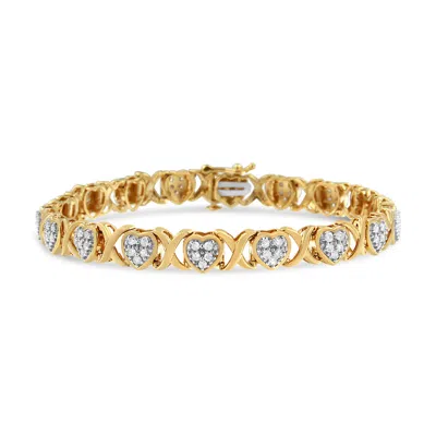 Haus Of Brilliance 14ky Yellow Gold Plated .925 Sterling Silver 1.00 Cttw Diamond Heart And X Link Bracelet