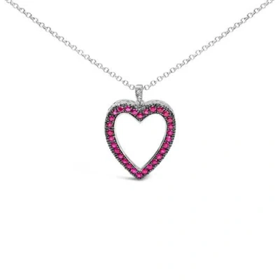 Haus Of Brilliance 18k 1/3 Cttw Diamond And Red Ruby Open Heart With Black Rhodium 18" Pendant Necklace In White