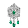 Haus Of Brilliance 18k 2 3/4 Cttw Diamond And Emerald Dangle Art Deco Shield Brooch Pin Pendant Chain Not Included In White