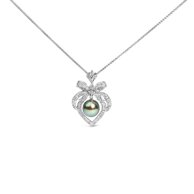 Haus Of Brilliance 18k 3/4 Cttw Diamond And 12.5 Mm Cultured Black Tahitian Pearl Heart Pendant Necklace In White