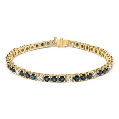 Haus Of Brilliance 18k Yellow Gold Alternating 1 1/5 Cttw Diamond And 3x3 Mm Blue Sapphire Tennis Br