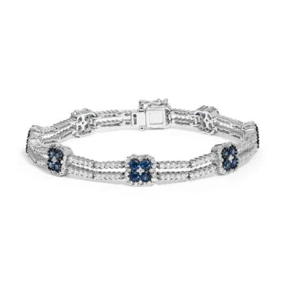 Haus Of Brilliance 18k Gold 2 3/4 Ct Diamond & Sapphire Double Row Link Bracelet In White