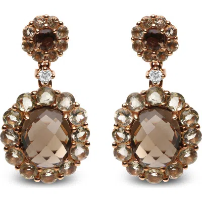 Haus Of Brilliance 18k Gold Diamond Accent & Lemon & Smoky Color Quartz Gemstone Dangle Drop Earring In Pink
