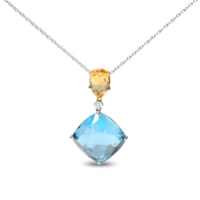 Haus Of Brilliance 18k Gold Diamond Accent Citrine Topaz Dangle Pendant Necklace In Blue