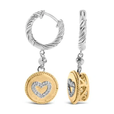 Haus Of Brilliance 18k Yellow Gold Plated .925 Sterling Silver 1/8 Cttw Diamond Heart Medallion Drop In Two-tone