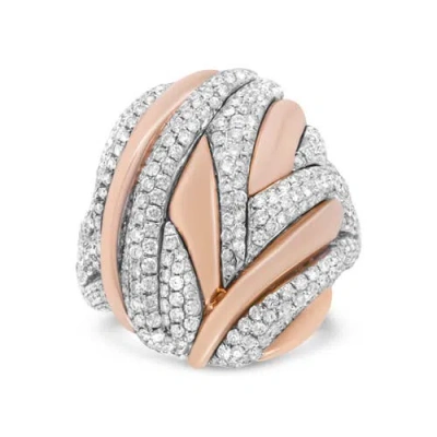 Haus Of Brilliance 18k Rose And White Gold 1 7/8 Cttw Diamond And Gold Textured Dome Cocktail Ring ( In Two-tone