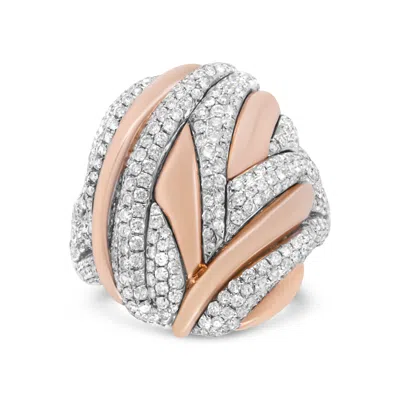 Haus Of Brilliance 18k Rose And White Gold 1 7/8 Cttw Diamond And Gold Textured Dome Cocktail Ring In Multi