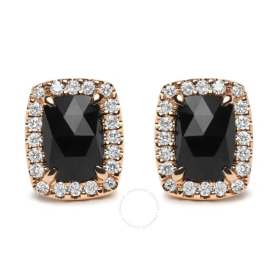 Haus Of Brilliance 18k Rose And White Gold 1/4 Cttw Round Diamond And 8x6mm Cushion Cut Black Onyx Gemstone Halo Stud E In Two-tone